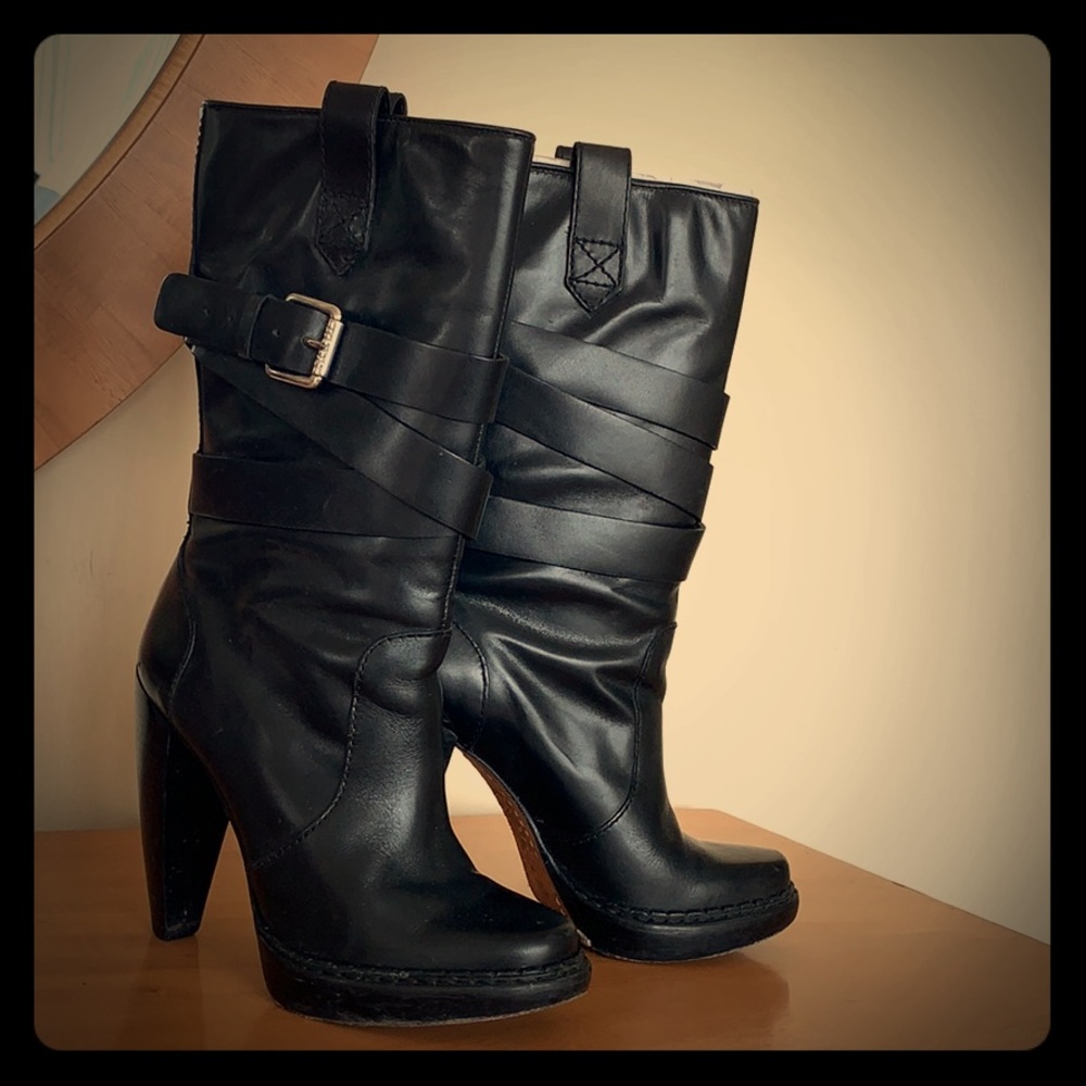 Michael Kors Mid Length Black Leather Boots